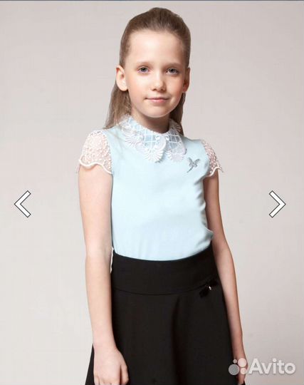 Блузка школьная с кружевом голубая 134