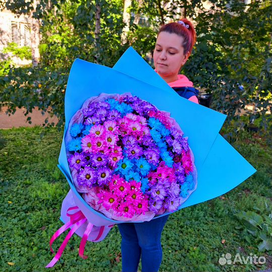 Букет гигант из радужной хризантемы (ромашки)