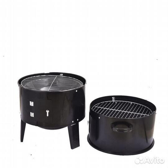 Круглый гриль - барбекю - коптильня 3 в 1, черный