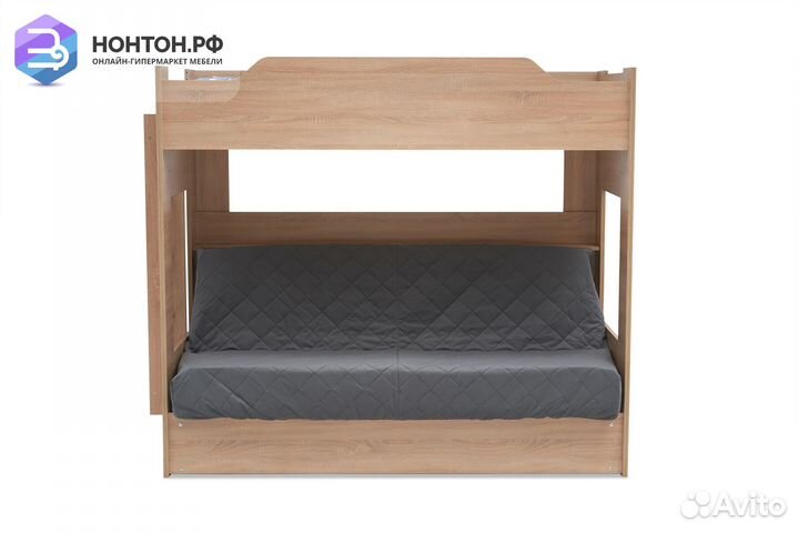 Двухъярусная кровать с диван-кроватью велюр серый