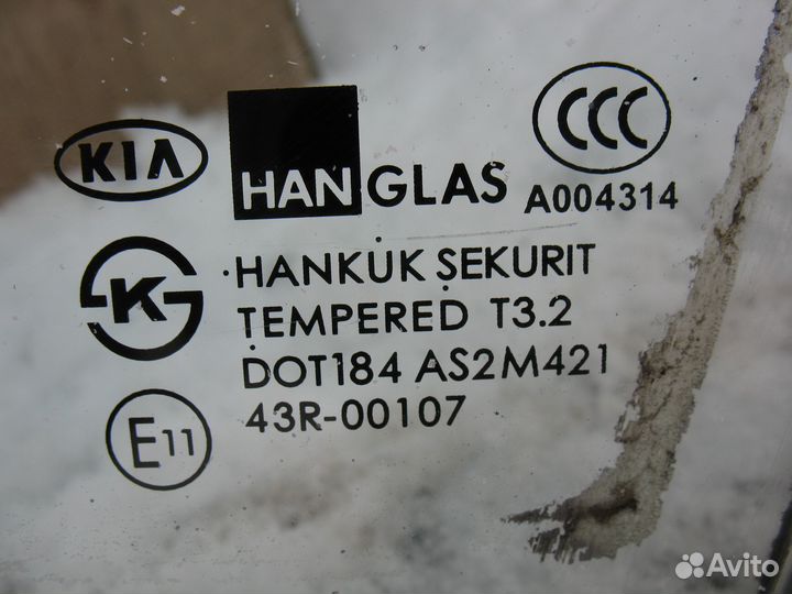 Стекло задней левой/правой двери Kia Spectra/Shuma