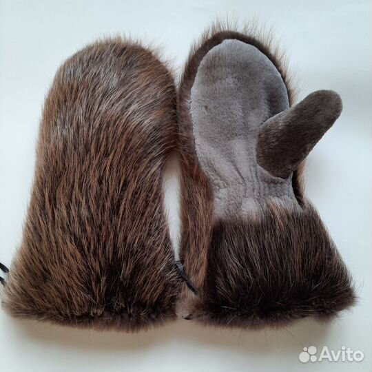 Длинные Бобровые рукавицы варежки ручной работы с