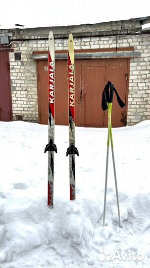 Лыжи пластик 160см, палки 126см, ботинки 34р-р