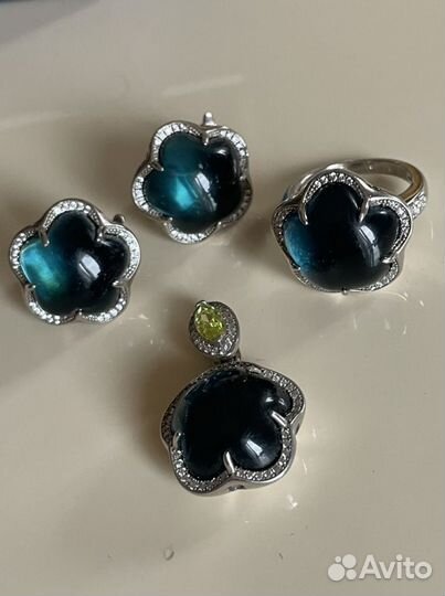 Серьги, кулон, кольцо серебро