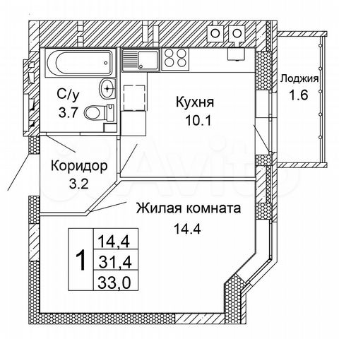 1-к. квартира, 33 м², 8/9 эт.
