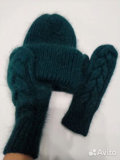 Новая шапка ушанка, бини, варежки бактус пух норки