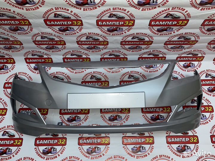 Передний бампер Хендай Солярис 2015 серебристый