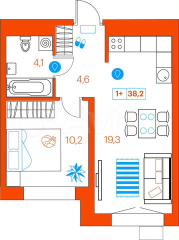 1-к. квартира, 38,2 м², 8/21 эт.