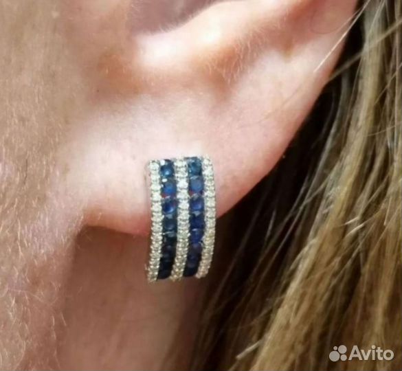 Золотые серьги с бриллиантами и сапфирами