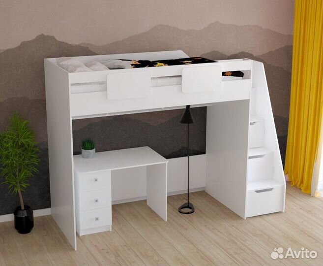Детская кровать чердак с лестницей-комод