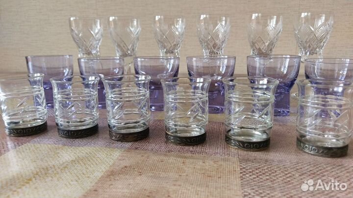 Хрустальные фужеры СССР и рюмки (цв.стекло), Чехия