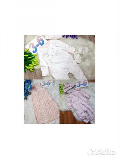 Одежда для девочки 0-3-6 мес.Слипы,боди,футболки