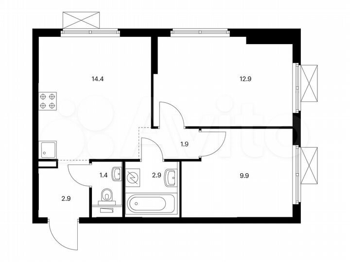 2-к. квартира, 46,3 м², 17/24 эт.