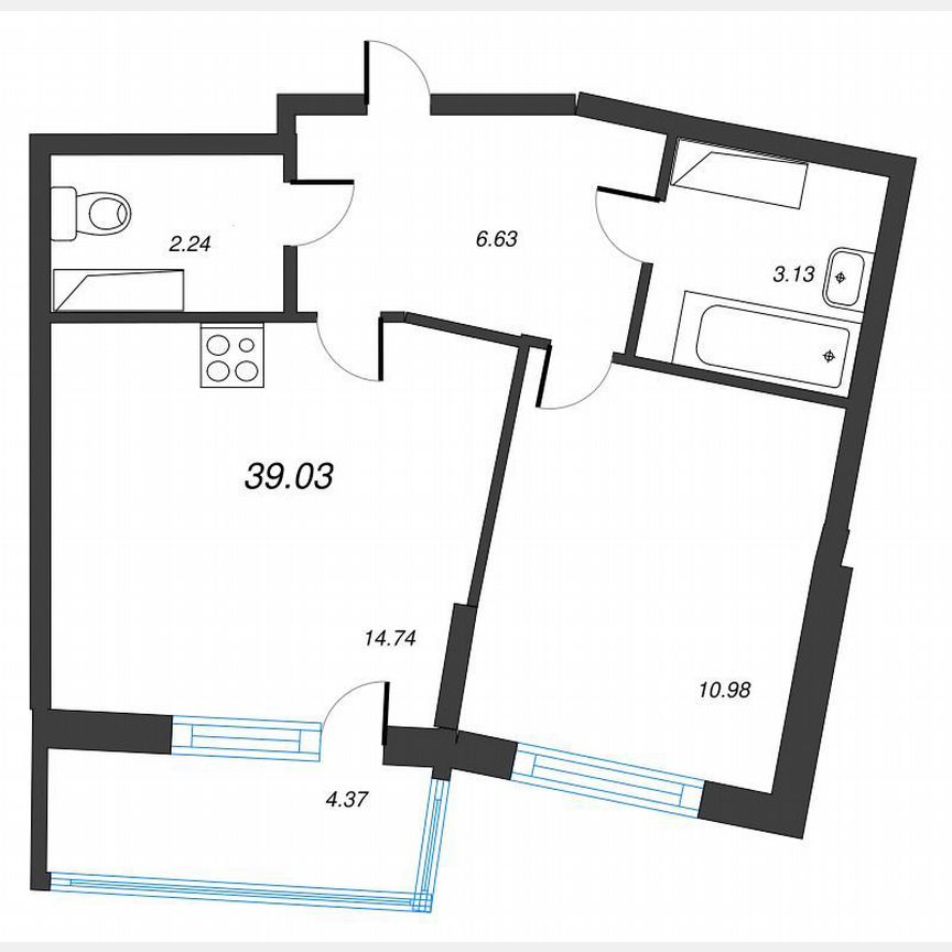 1-к. квартира, 42,1 м², 8/22 эт.