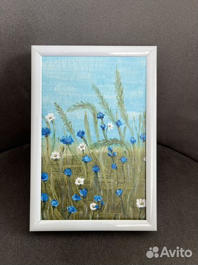 Картина пейзаж поле на холсте 10х15