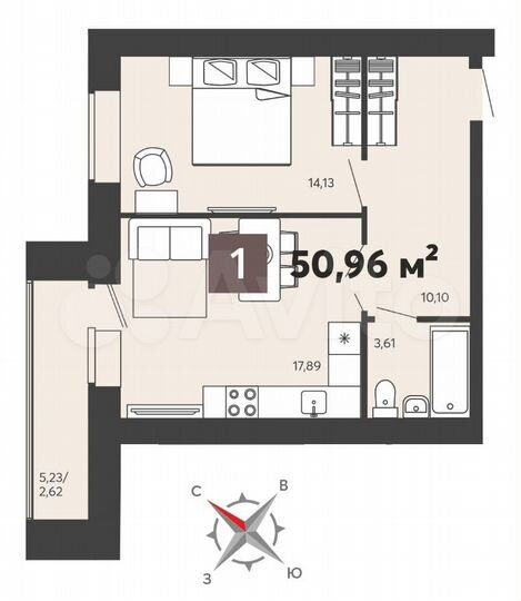 1-к. квартира, 51 м², 6/18 эт.