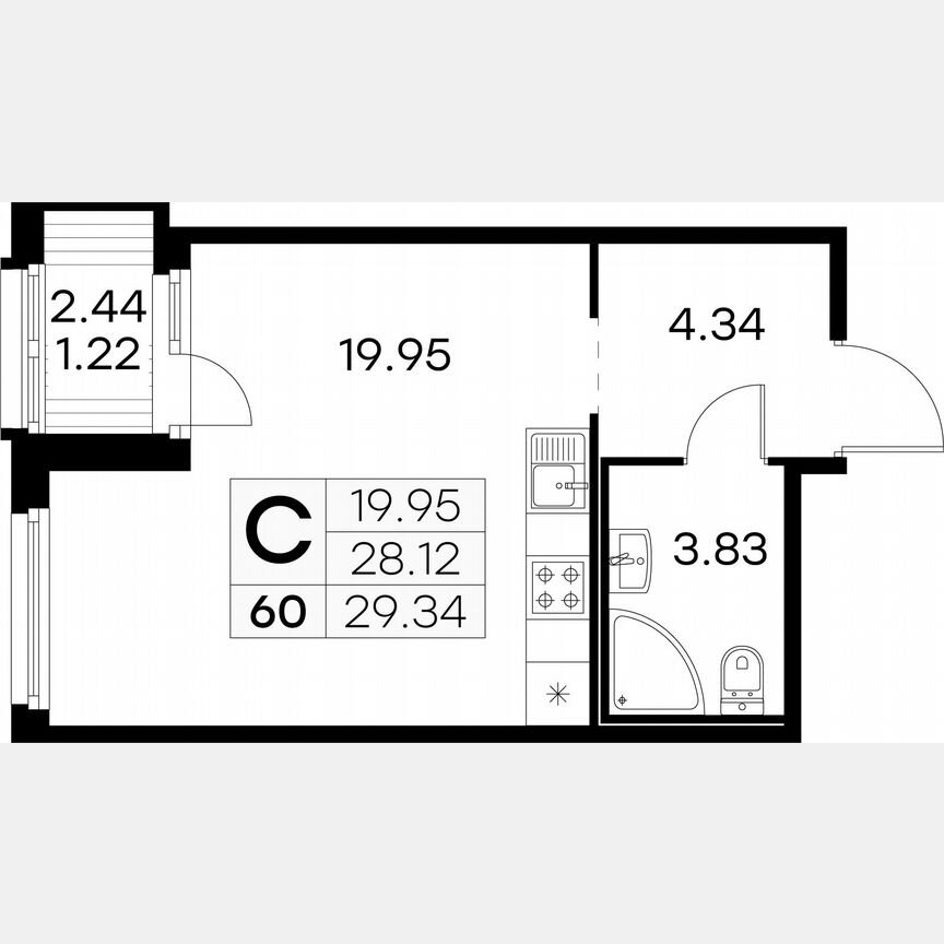 Квартира-студия, 29,3 м², 7/15 эт.