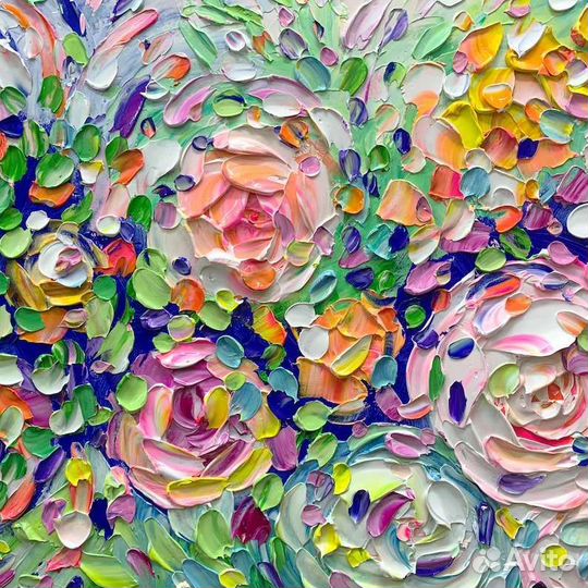 Текстурная картина маслом Цветочный декор 3D