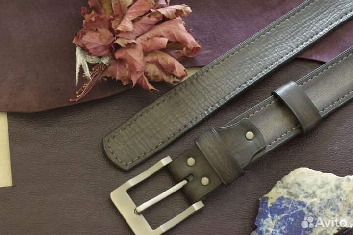 Брутальный кожаный ремень ручной работы