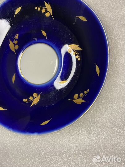 Большое блюдце Ландыши Кобальт лфз