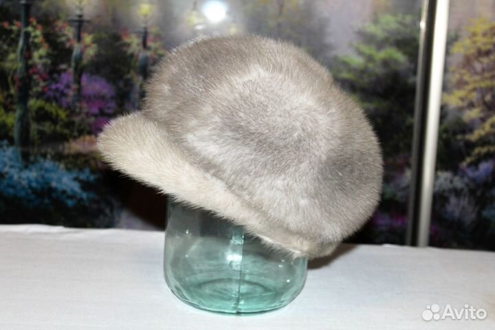 Шапка норковая серая (кепка)