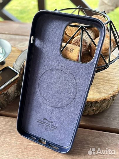 Чехол iPhone 14 Pro Max Кожа синий