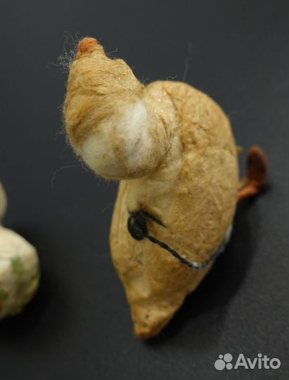 Довоенные ватные елочные игрушки Гусь и гриб