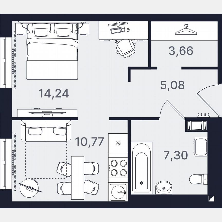 1-к. апартаменты, 41,1 м², 4/24 эт.