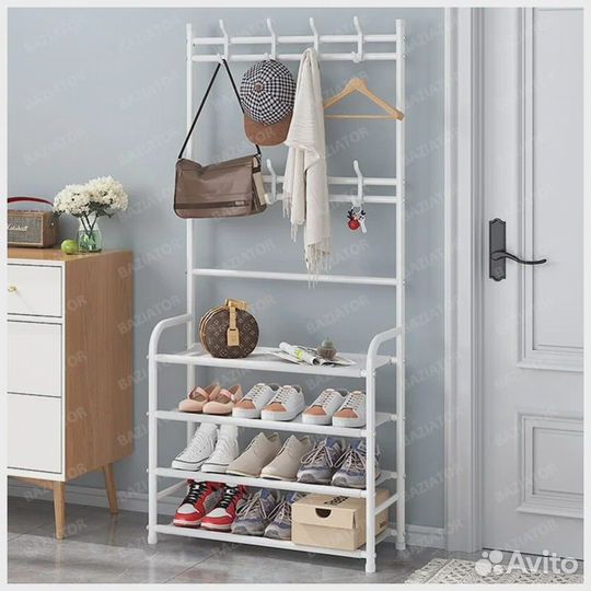 Вешалка напольная с подставкой для обуви металличе