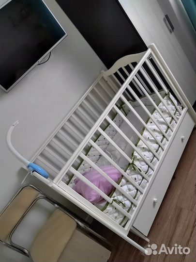Кроватка детская белая с ящиком