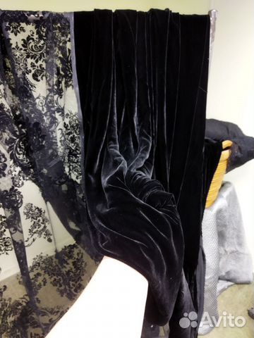 Бархат шёлк портьерный и сетка черные Франция