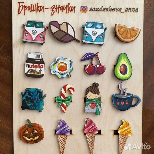 Деревянная брошь значок авторская ручной работы