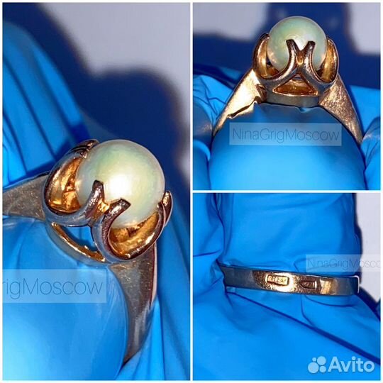 Винтаж кольцо эпохи СССР. Редкий жемчуг, золото