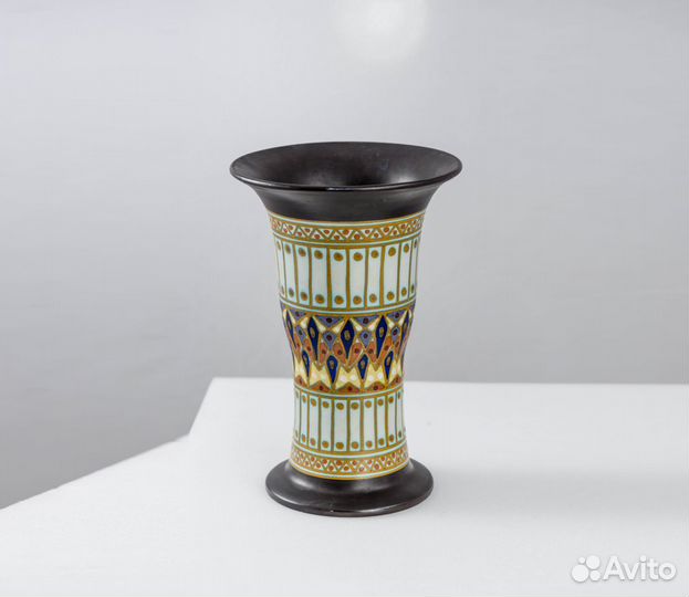 Антикварная полихромная глиняная ваза 1900г, 27 см