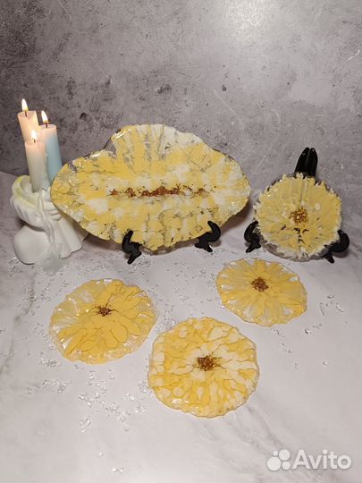 Сырная тарелка подарочная и подстаканники набор