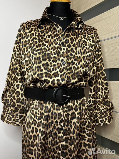 Женское платье миди L XL в леопардовом принте