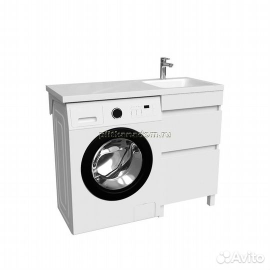 Тумба с умывальником напольная для стиральной машины с ящиками, 110 см, правая, белая, Iddis Optima