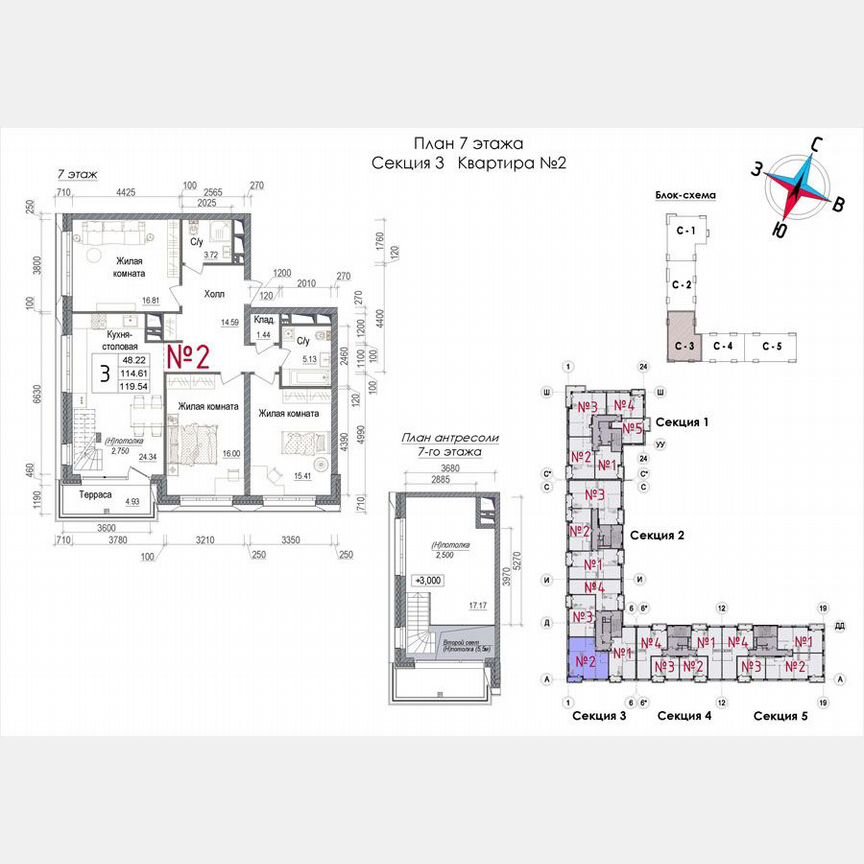 3-к. квартира, 128,7 м², 7/7 эт.