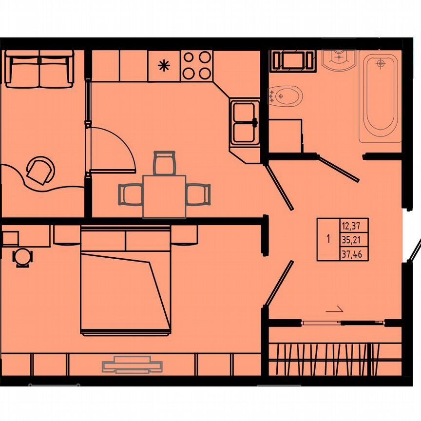 1-к. квартира, 37,5 м², 8/8 эт.