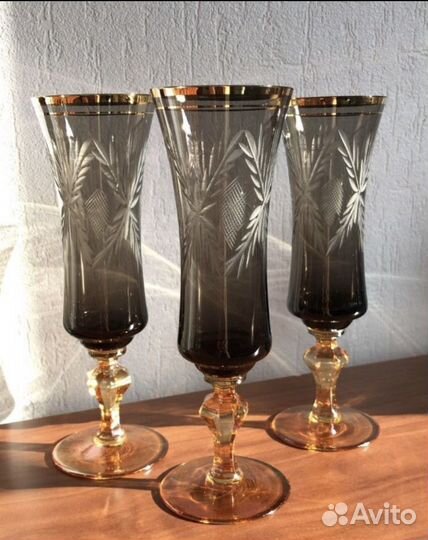 Фужеры СССР цветное стекло Гусь-Хрустальный 3 шт