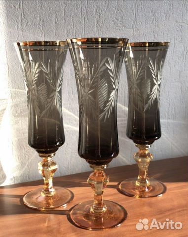 Фужеры СССР цветное стекло Гусь-Хрустальный 3 шт