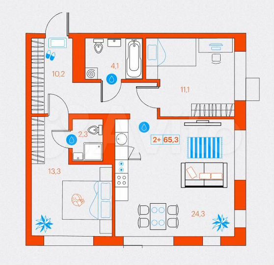 2-к. квартира, 65,3 м², 8/21 эт.