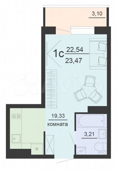 Квартира-студия, 23,5 м², 10/20 эт.