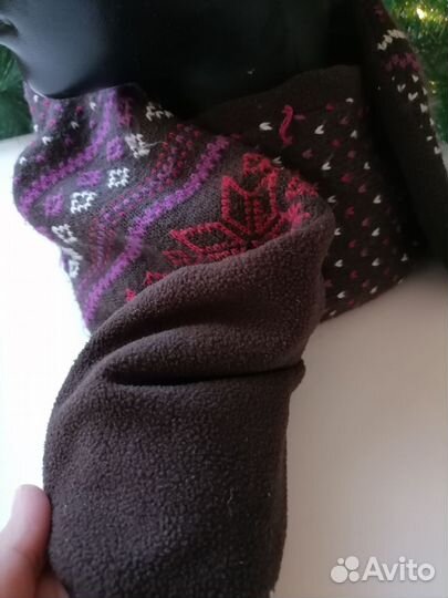 Зимний вязанный шарф с флисом