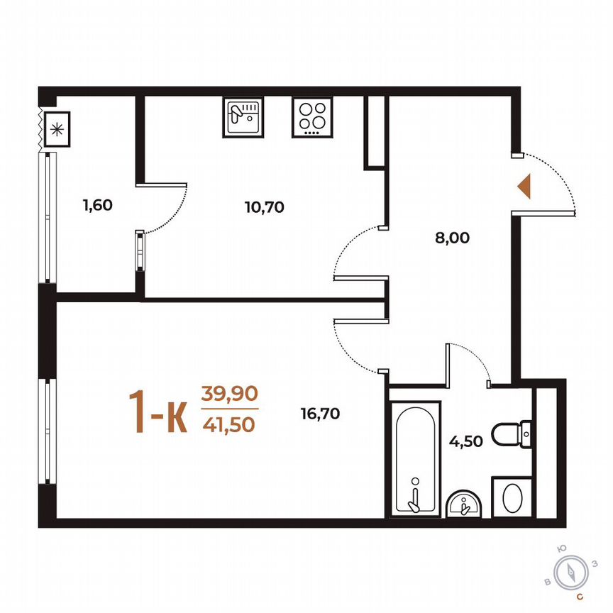 1-к. квартира, 41,5 м², 4/8 эт.
