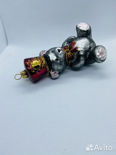 Елочная игрушка. Польша. Мишка. Стекло