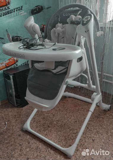 Детские эл.качели+стульчик для кормления luxmom
