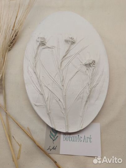Гипсовое панно овальное, ботанический барельеф