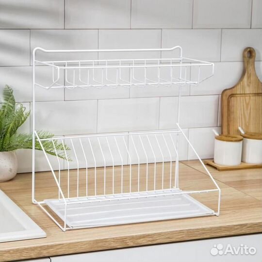 Сушилка для посуды с поддоном, 382437 см, цвет бел