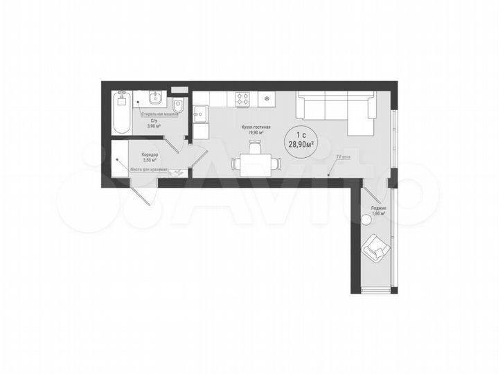 Квартира-студия, 28,9 м², 25/25 эт.